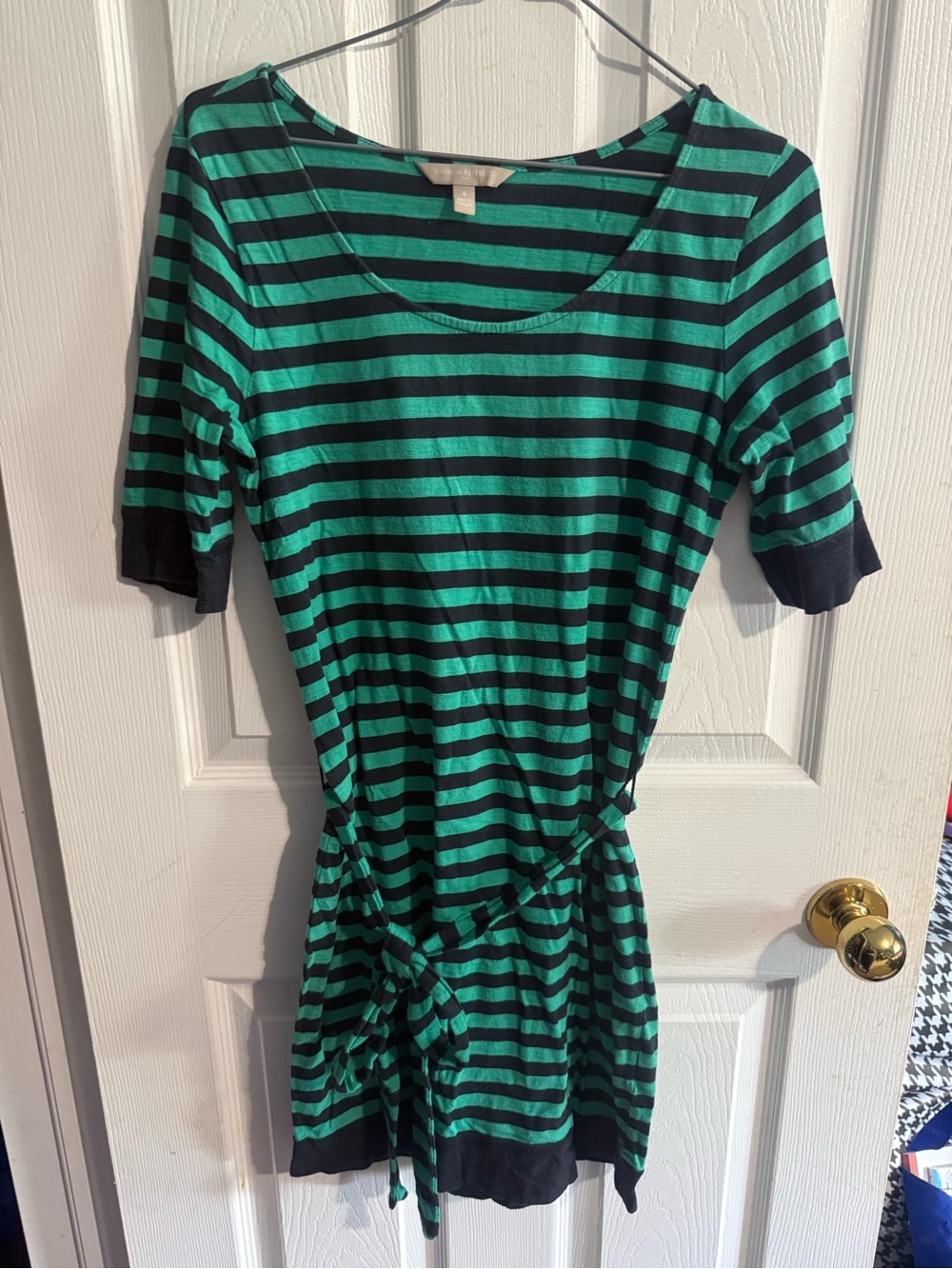 Banana Republic Green and Black Striped Tie-Waist Midi Dress